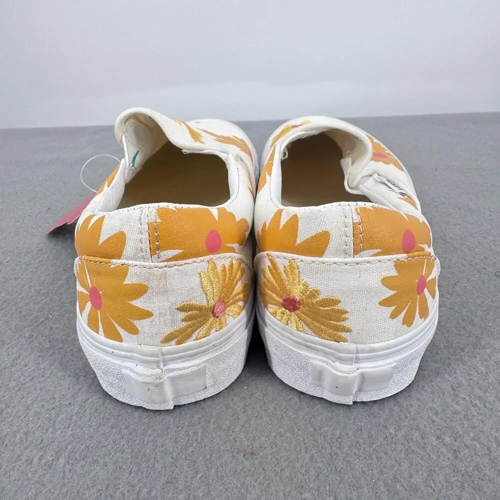 Vans Classic Slip-On Shoes Mens Size 7 Womens 8.5 White Daisy Floral Canvas - Picture 6 of 8